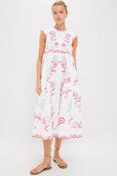 Multi Eevi Embroidered Twill Short Sleeve Dress